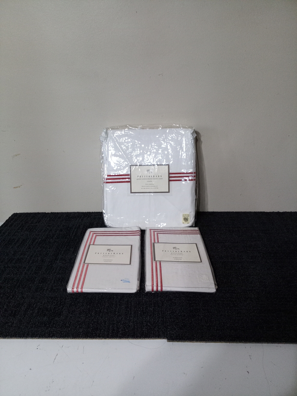 Pottery Barn White Pillow Sham with Red Stripe Trim